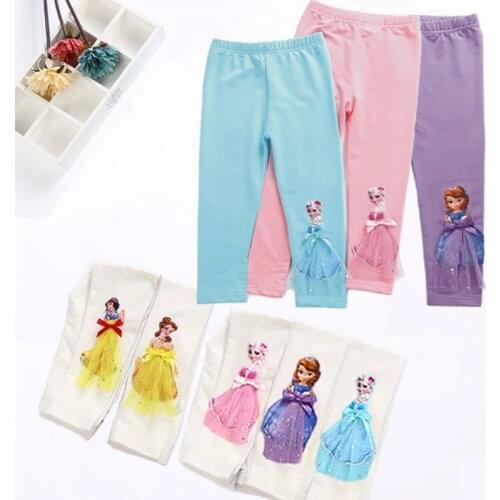2020 Children Girls Leggings Summer Calf Length Pants Cartoon 3D Anna Elsa Girls Pants Children Trousers Kids Pants 2-10Years