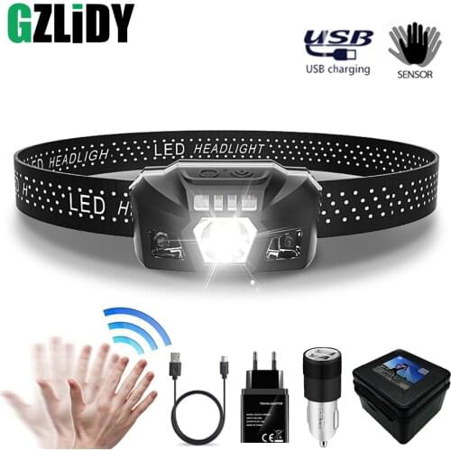 Mini LED Headlamp IR Sensor Headlight USB Rechargeable Waterproof Fishing Lantern With Battery Display Camping Head Flashlight