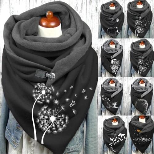 Fashion Owl Printing Scarf Wrap Women Button Wrap Casual Warm Ladias Scarves Warm Winter Ladias Shawls Балаклава Hijab #YJ