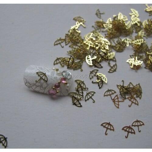 MS155 100pcs Gold Cute Umbrella Deco Nail Art Metal Sticker Nail Art Decoration Non-adhesive Sticker