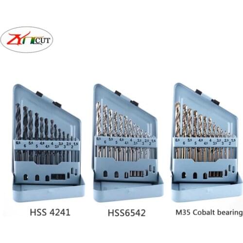 13Pcs/set 1.5-6.5mm W4541 W6542 M35 Cobalt High speed steel titanium plated twist drill set,HSS Straight shank twist drill