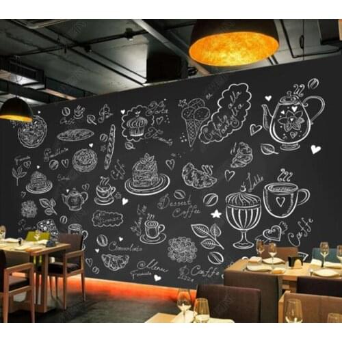 Papel de parede Chalkboard hand drawn desserts Restaurant 3d wallpaper mural,living room kitchen wall papers home decor