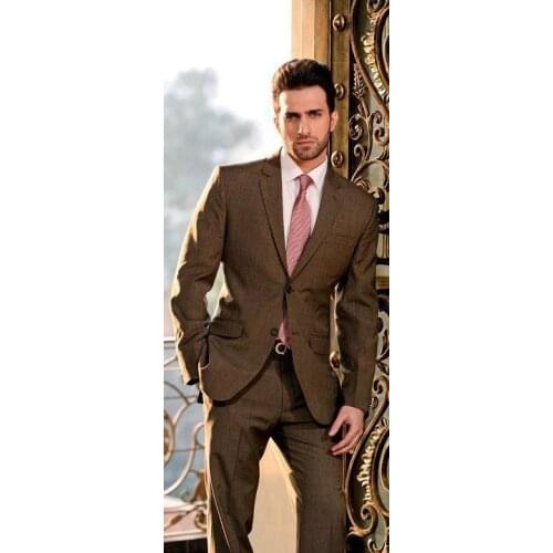 2017 Latest Coat Pant Designs Brown Slim Fit 2 Piece Men Suit Skinny Tuxedo Casual Gentle Suits Custom Made Vestidos Jacket+Pant