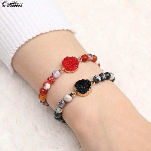 New Designer Beaded Bracelet Natural Stone Beads Druzy Charm Bracelets Bangles Female For Friendship Handmade Jewelry Gift