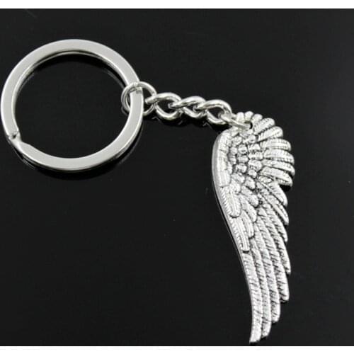 New Fashion Men 30mm Keychain DIY Metal Holder Chain Vintage Angel Wings 51x17mm Silver Color Pendant Gift