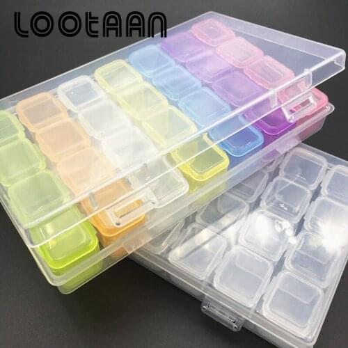 Lootaan 28 Grids Nail Art Decorations Storage Box Plastic Empty Storage Case Jewelry Organizer Container Tool Nail Glitter Cases