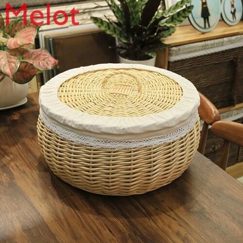 Rattan Basket Insulation with Lid Steamed Bread Basket Wicker Storage Basket Woven Bread Basket Household