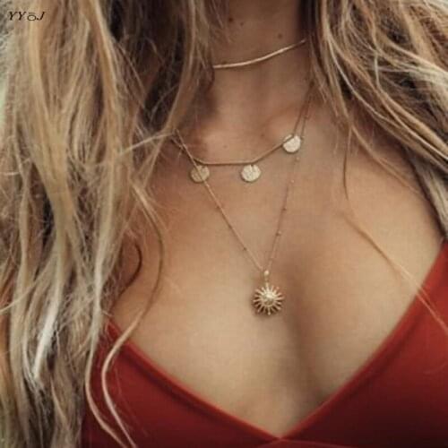 Sunflower pendant long necklaces for women stainless steel gold sweater necklace free tarnish wholesale items 2021