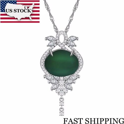 US STOCK Uloveido Suspension Green Necklaces Pendants with Chain Necklace Women Jewelry Mothers Day Gift Decorating 10% Y368