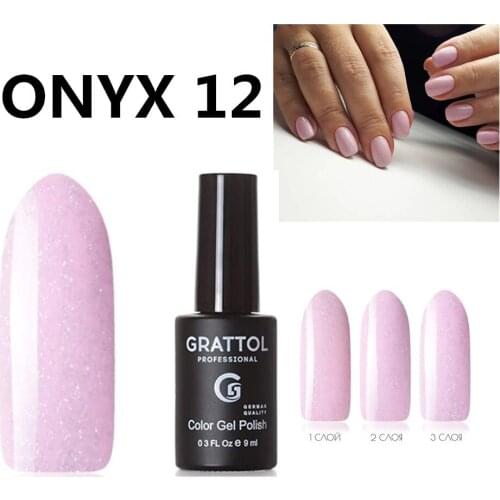 GRATTOL Professional 15ML Hybrid Varnish Gel ONYX 12 Manicure Pink Glitter Vernis Semi Permanent UV LED Nail Art Base Top
