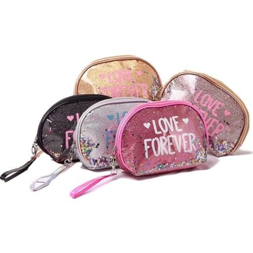 Clear Laser Girls Cosmetic Bag Fashion Lady Paillette Semicircle-Shaped Lipstick Storage Cosmetic Makeup Bag Travel Organizer