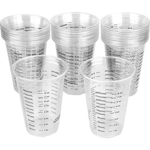 20pcs Clear Plastic Measuring Cups for Epoxy Resin, Stain, Paint Mixing, Half Pint Reusable Mixing Cups for Cooking and Baking
