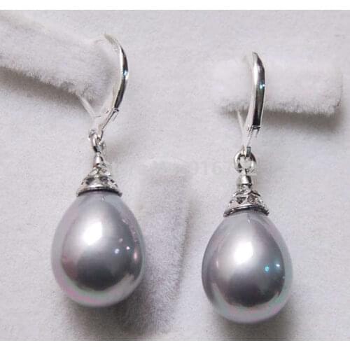 Free Shipping Wholesale 12X16MM Grey South Sea Shell Pearl Drop Earrings AAA