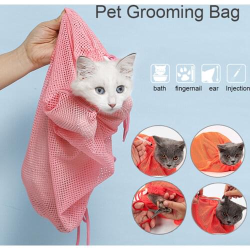 Mesh Cat Bathing Bag Cats Grooming Washing Bags Cat Bath Clean Bag No Scratching Bite Restraint Cat Supplies Nail Cutting