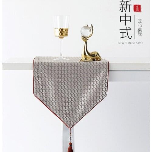 Modern Simplicity Small Grid Table Runner New Chinese Style Orange Table Runner Shoe TV Cabinet Decoration Tassels Table Cover