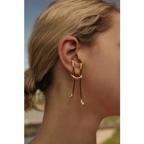 ONLY 1PC (No pierced) Authentic 925 Sterling silver GWhite/Gold Geometric CLIP Earrings jEWELRY TLE1004