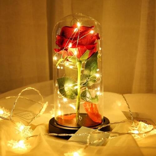 Eternal Rose Flower The Beauty And Beast Rose In A Glass Dome LED Lamps Home Decor Wedding Christmas Valentines Day Gift