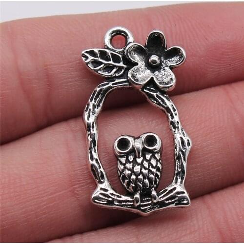 WYSIWYG 4pcs Cute Flower Owl Pendant Charms Diy Jewelry Making Jewelry Finding Antique Silver Color 17x31mm