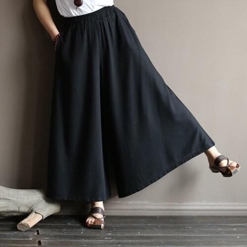 Original Cotton and Linen Womens Art New All-Match Loose Skirt Pants Casual Wide Leg Pants Womens Culottes 1920