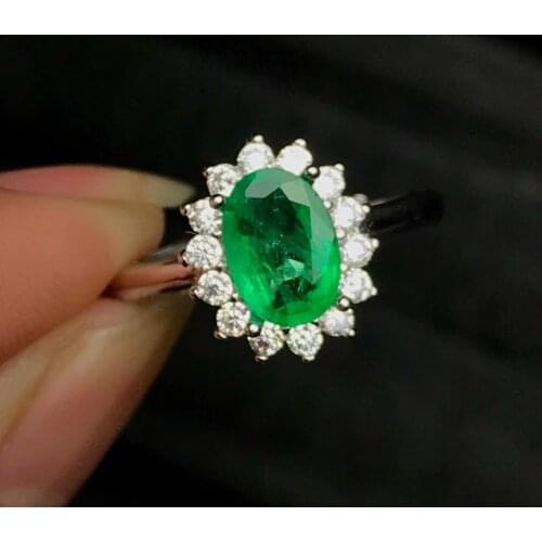 Jewelry Luxury Natural Emerald Oval 6*8 Ring 100% Real 925 Sterling Silver Ring for Women Fine Jewelry