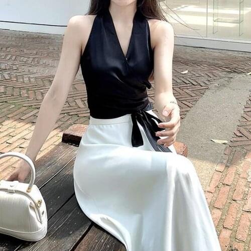 Party Sexy Casual Blouse Tops Women France V-Neck Design Sweet Strap Blouse Tops Summer 2021 Sleeveless Beach Outing Y2k Tops