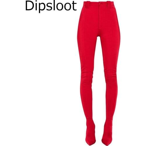 Hot Women Satin Long Pants Boots Over knee Autumn Stiletto High Heels Slim Leg Pant Shoes One Piece Pointed toe Long Botas