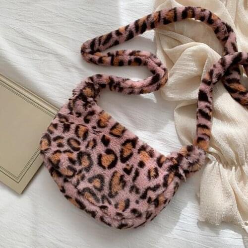 Winter Fashion Shoulder Bag Female Leopard Female Crossbody Plush Winter Messenger Soft Warm Fur Bag