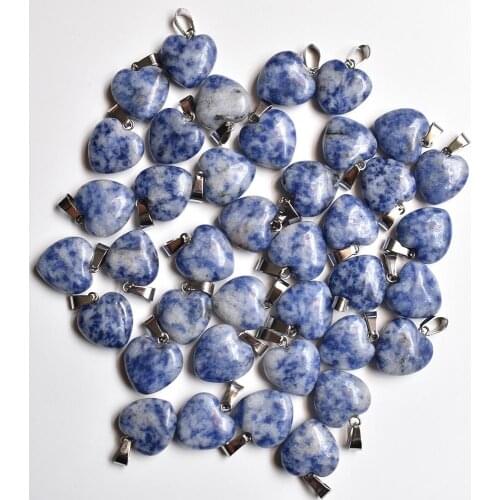 2020 fashion heart Natural Sodalite charms pendants stone for jewelry making good Quality 50pcs/lot Wholesale 16mm free shipping