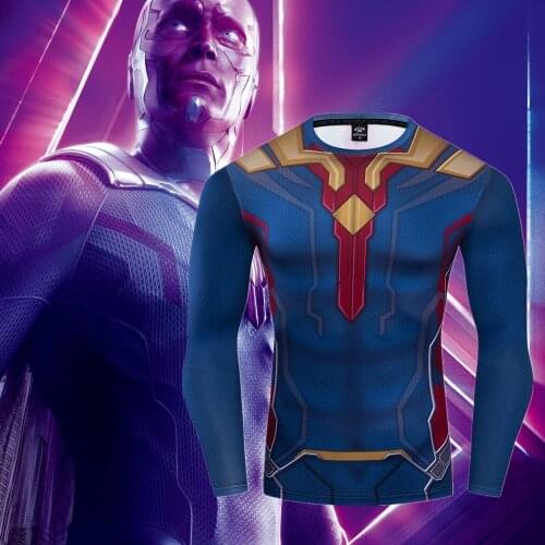2021 Civil War Vision Cosplay Costume Premium 3D Printed Costume Compression T-shirt Finess Gym Quick-Drying Tight Tops