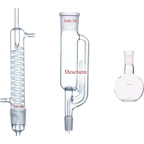 250ml,24/40,Glass Soxhlet Extraction Body & Coil Condenser,One Flat Bottom Flask