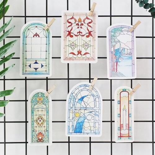 30pcs a piece glass window of church card multi-use as Scrapbooking party invitation DIY gift card message card postcard