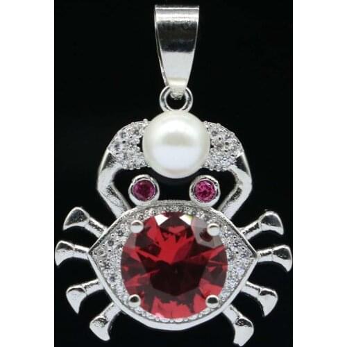 32x22mm Fancy Scorpio 4g Created Red Blood Ruby London Blue Topaz White Pearl CZ Ladies Silver Pendant Eye Catching