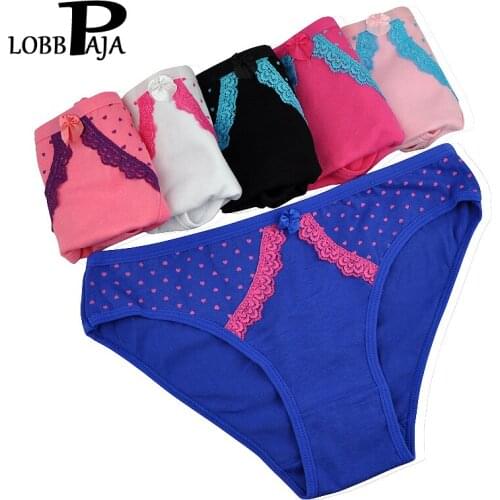 LOBBPAJA Brand Lot 5 pcs Underwear Cotton Briefs Sexy Panties Cute Dots Lace Ladies Girls Knickers Intimates For Women
