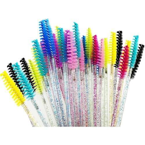 50 Pcs Crystal Eyelash Makeup Brushes Disposable Eyelash Brushes Eyelashes Extension Tools Eyebrow Brush Mascara Wands
