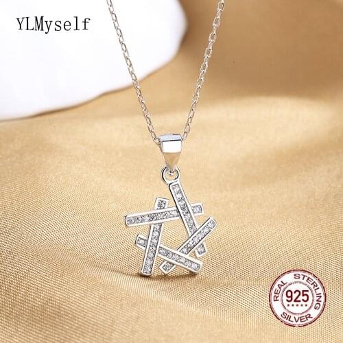 Solid 925 Sterling Silver Necklace 40+5cm/45+5cm O Chain Sparkly Zircon Elegant Irregular Pendant Fine Jewelry