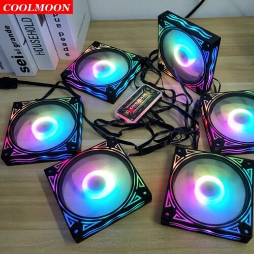 Coolmoon Unique CPU Radiator Billow Heatsink Dissipation RGB Cooling Fan 120mm PC Case 6Pin Chassis Support Remote Controller