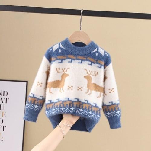 Kids Boys Sweater Cotton Warm Pullovers Plush Inside Sweaters Boys Winter Autumn Knitted Loose Jacket 2-7Y Child Tops