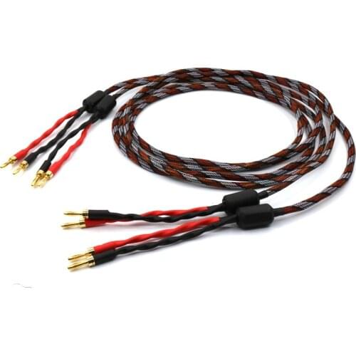 Pair Electric R-Copper Audio Speaker Cable with Gold plated banana plug connector