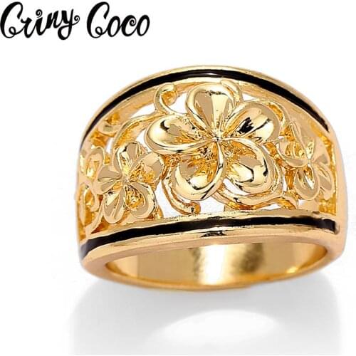 Hawaiian Women Jewellry Special Wedding Rings Plumeria Flowers Pattern Hotsale Fashion Many Sizes Alloy Accessory Gold Color Hot