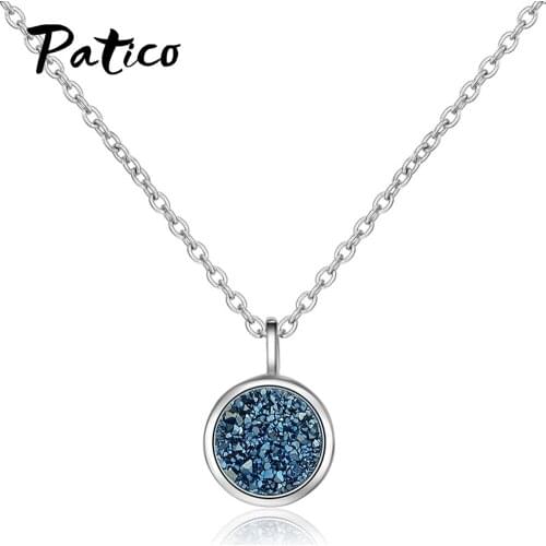 Blue Crystal 925 Sterling Silver Fragment Round Fantasy Concise Necklaces For Women Geometric Pendant Necklace Wedding Jewelry