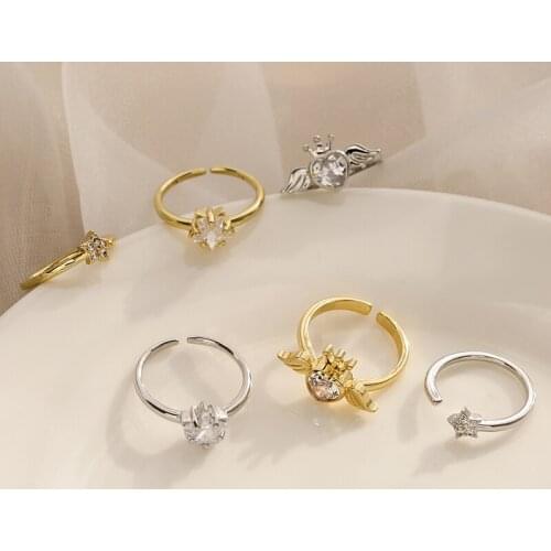 HECHENG,Zircon Ring Romatic Love Heart Angle Star Finger Rings,Women Creative Jewelry Ring,Wholesale 2021 New
