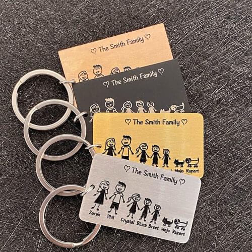 HUHUI Cute Custom Family Keychain Personalized Engraved Name Key Ring Stainless Steel Jewelry For Unisex Families Member Gift