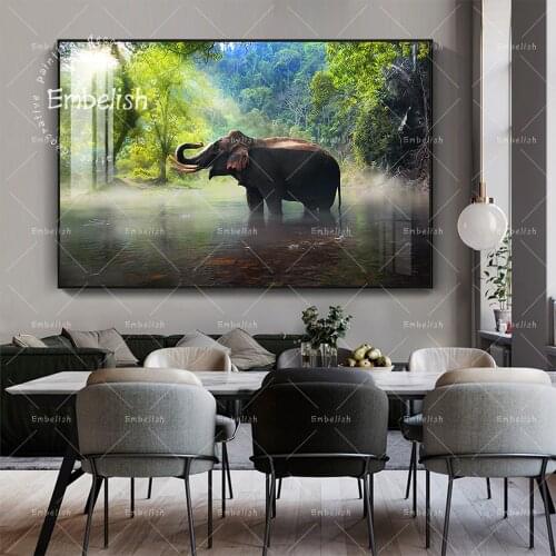Embelish Wild Elephants In The Forest Landscape HD Canvas Paintings For Living Room Modern Home Decor Wall Art Picture Posters