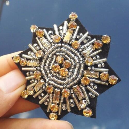 Sewing round Rhinestone beaded Patches for clothing DIY sew on sequin rhinestone parches Beaded appliques for hats bags