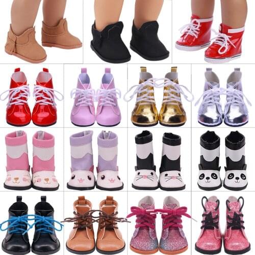 7Cm Doll Shoes Patent Leather High Boots Lace-Up,Bunny Canvas For 18Inch American,43Cm Reborn Baby Doll Clothes,Generation Gift