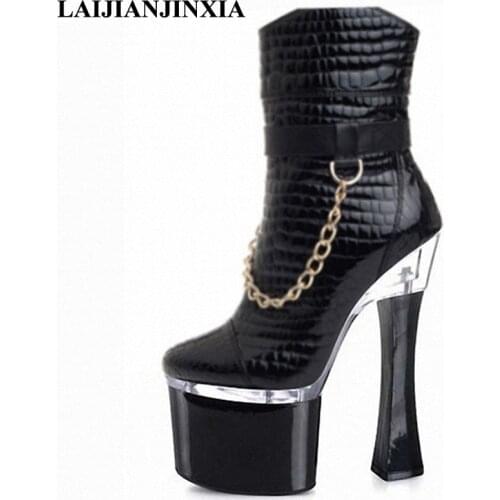 LAIJIANJINXIA New 18cm Square High Heel Sexy Party Queen Womens Sexy Platform Shoes Ankle Boots Dance Shoes