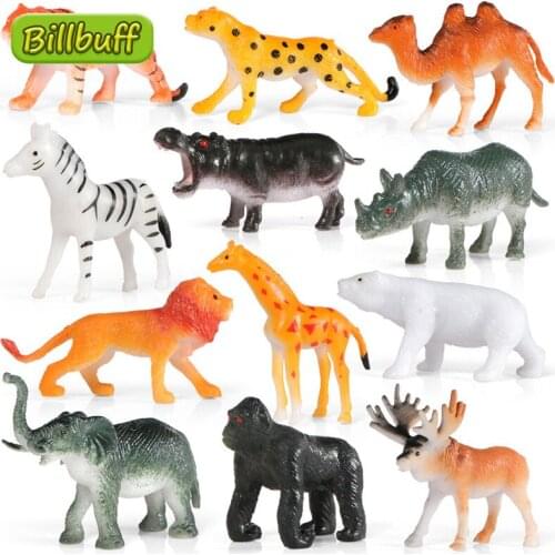 12pcs/set Mini Simulation Wilds Jungle Zoo Animals Lion Tiger Aciton Figures Collection Model Educational Toys for Children Gift