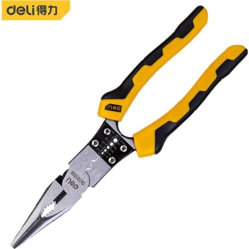 Deli Multifunction Electrician Cable Wire Cutter Plier 9" Long Nose Plier Cutting Cr-V Nippers Stripping Crimpping Hand Tools