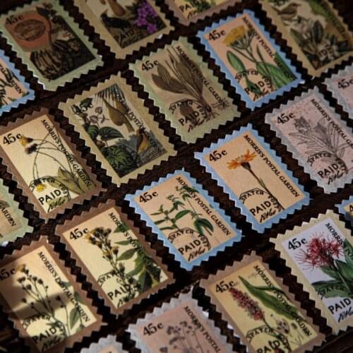 60PCS Morriss Garden Retro Style Vintage Washi Stickers Book Set Stamp Adhesive Label Decorative Sticker Label For Diary Album