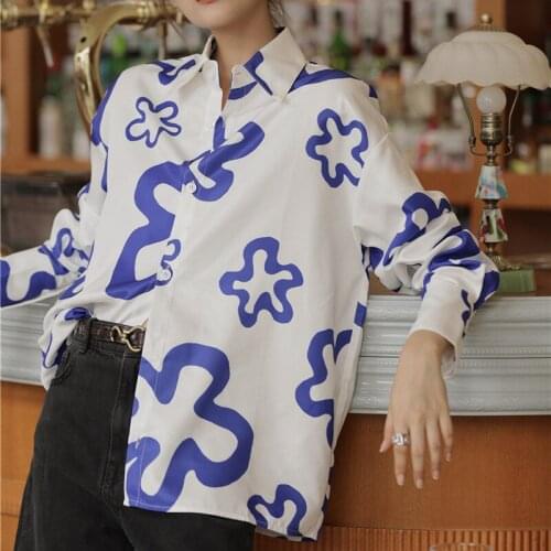 Irregular Graffiti Shirt Long Sleeve Loose Couple Shirt BF Boyfriend Style Spring New Ladies
